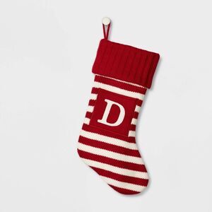 Wondershop Red and Cream Striped Christmas Knitted Stocking letter D
